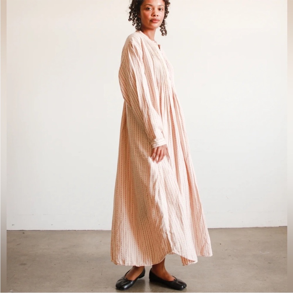 90s Vintage L.L. Bean Dobby Striped Cotton Flannel Nightgown Red White Medium - Picture 2 of 12